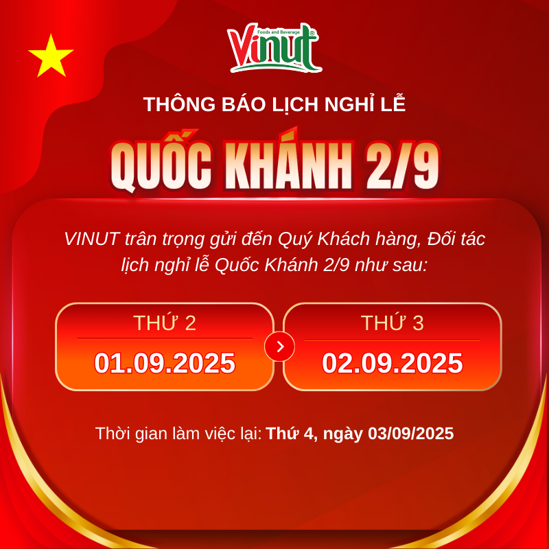 Vinut thông báo nghỉ lễ quốc khánh